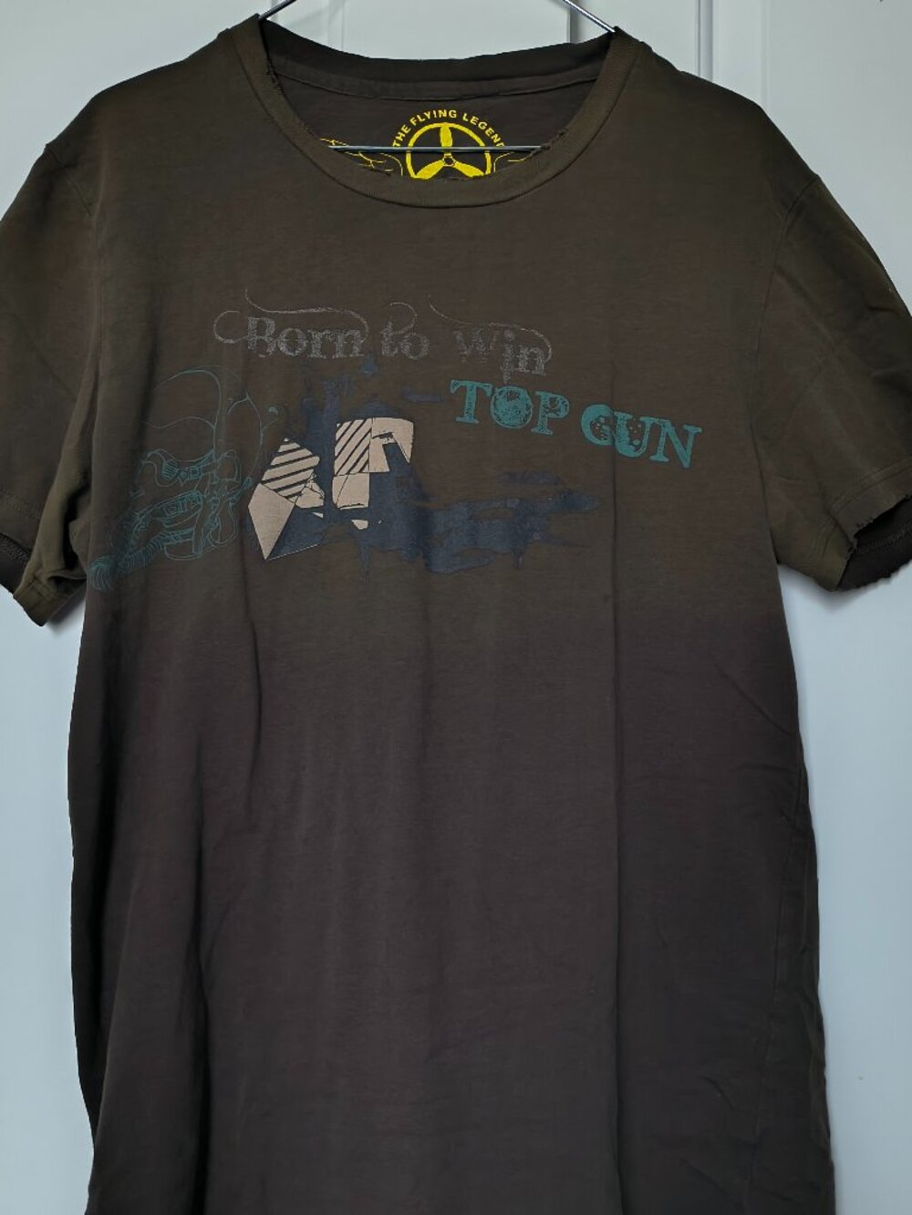 Top Gun Born to Win Aviation Graphic Tee Men's L Olive Green